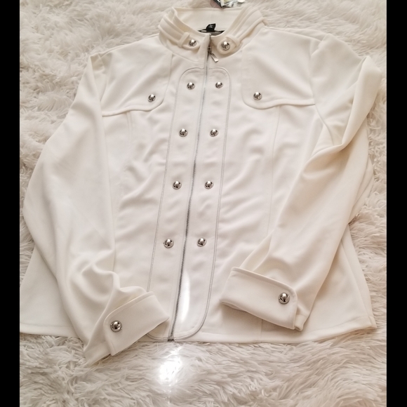 Off White Jacket with Silver Buttons Size Large - Picture 2 of 7